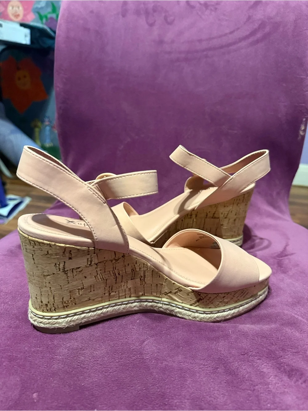 Xappeal Blush Pink Cork Espadrille Wedge Sandals